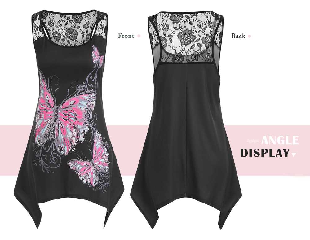 Plus Size Butterfly Pattern Asymmetrical Tank Top