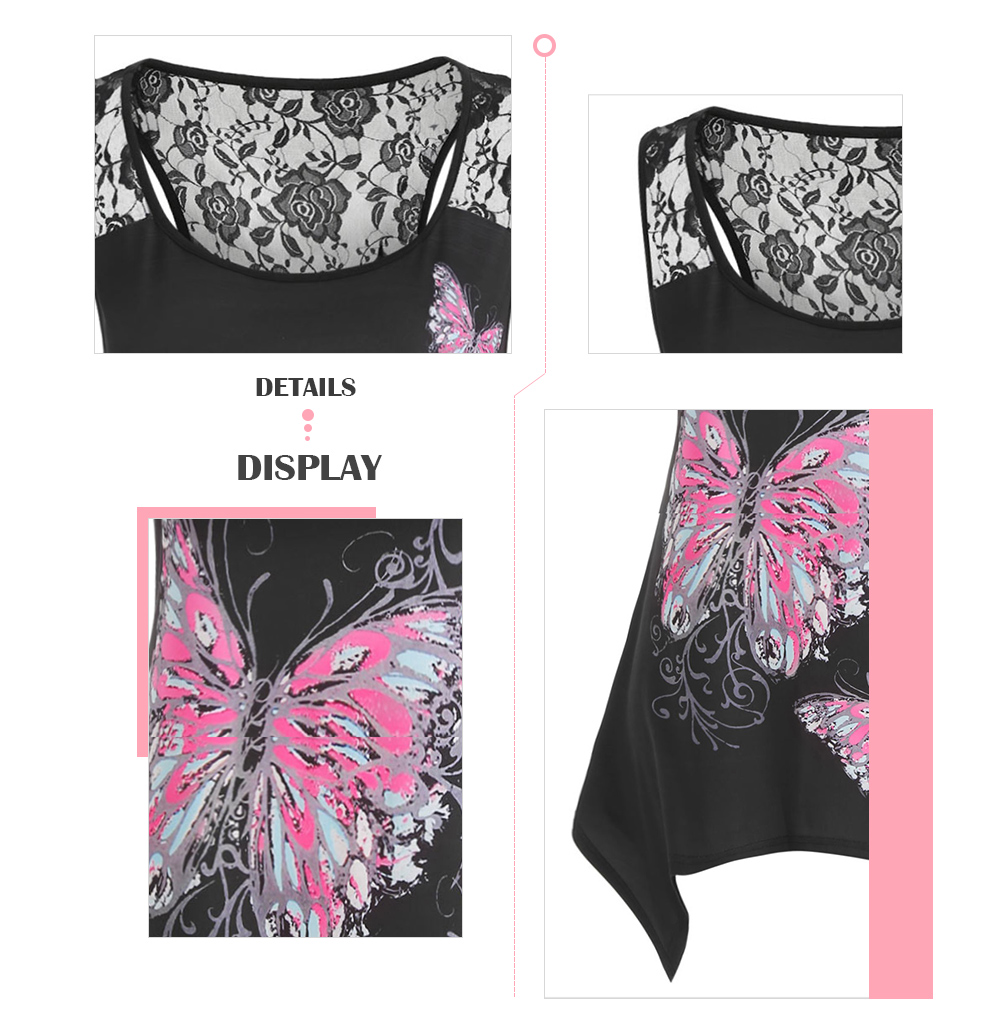 Plus Size Butterfly Pattern Asymmetrical Tank Top