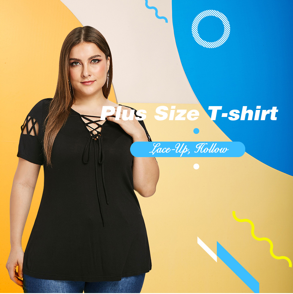 Plus Size Lace Up Criss Cross T-shirt