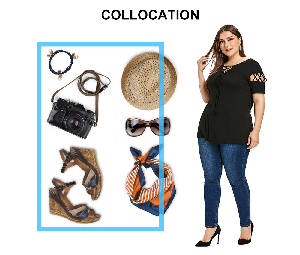 Plus Size Lace Up Criss Cross T-shirt