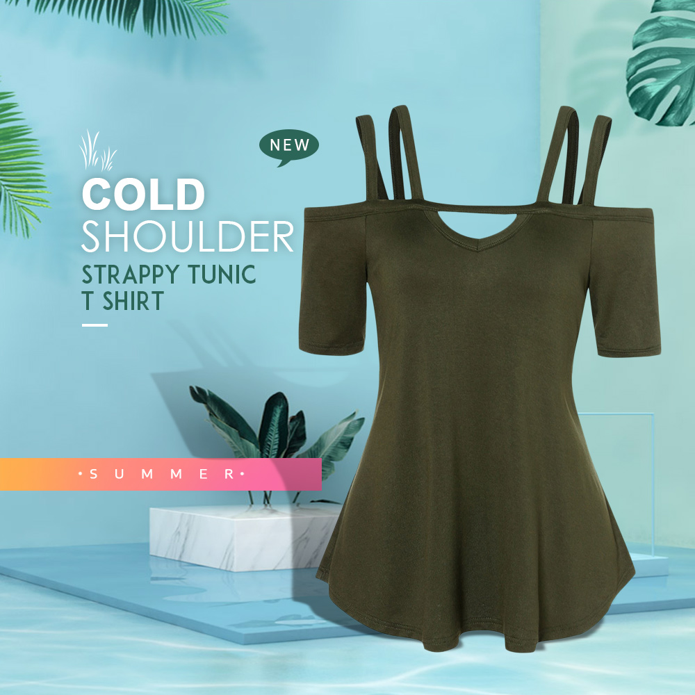Cold Shoulder Strappy Tunic T Shirt