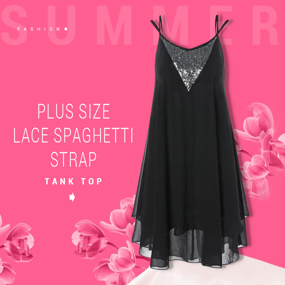 Plus Size Sequined Spaghetti Strap Tank Top