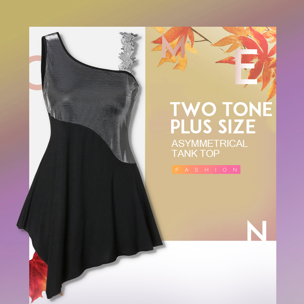 Two Tone Plus Size Asymmetrical Tank Top