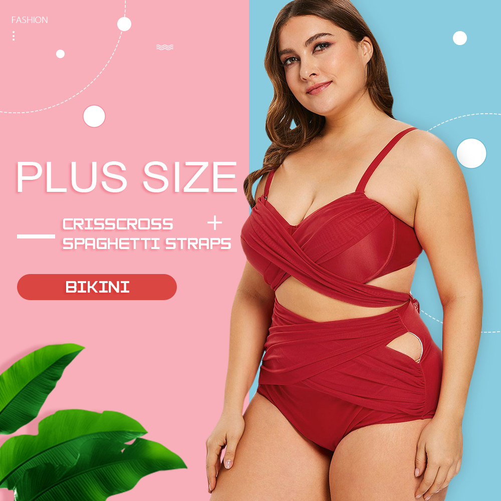 Criss Cross Plus Size Spaghetti Straps Bikini Set