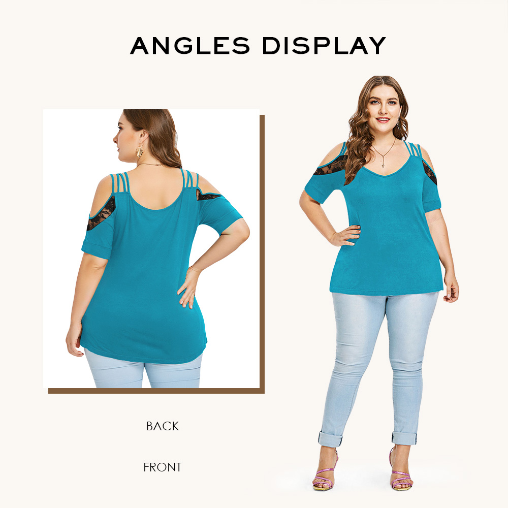 Cold Shoulder Plus Size Lace Insert T-shirt