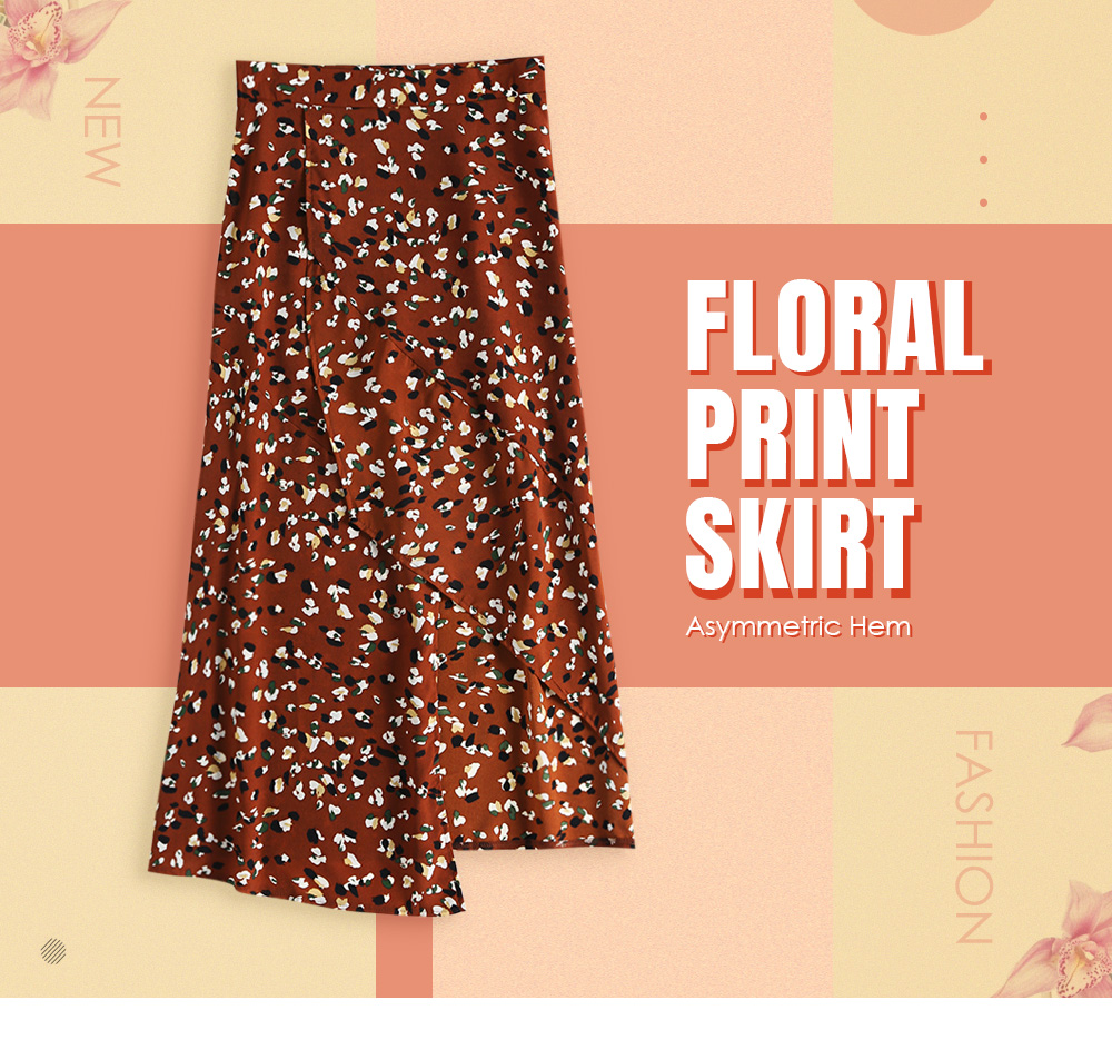 Skirt Asymmetric Hem Floral Print High Waist Split Bottoms for Women