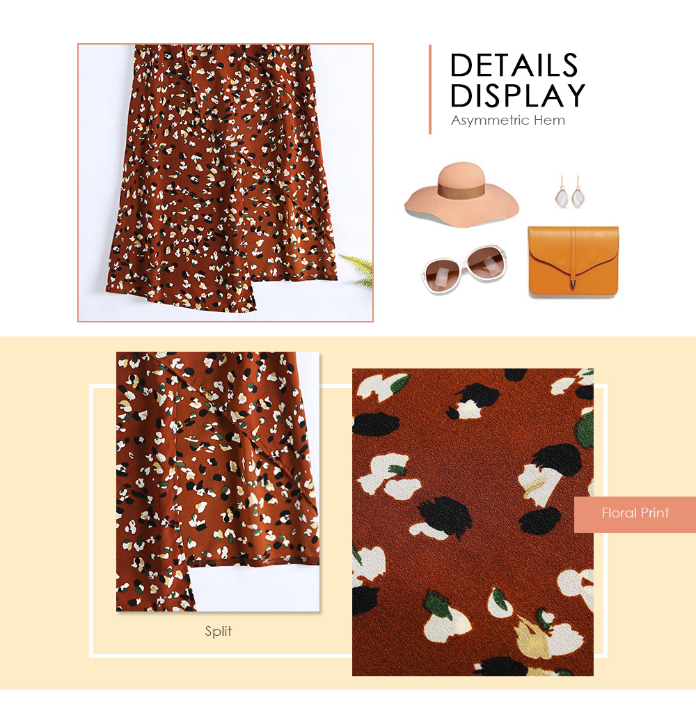 Skirt Asymmetric Hem Floral Print High Waist Split Bottoms for Women Skirt Asymmetric Hem Floral Print High Waist Split Bottoms for Women