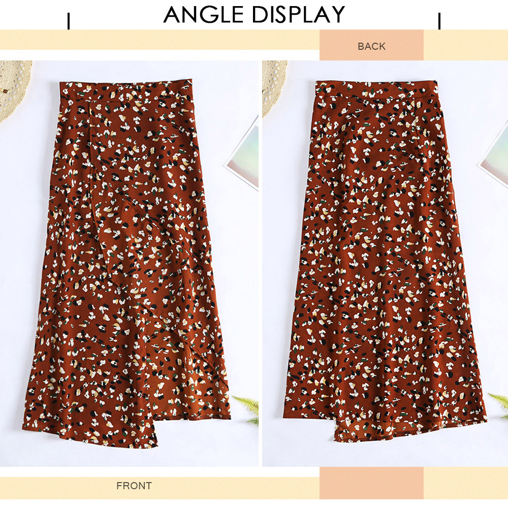 Skirt Asymmetric Hem Floral Print High Waist Split Bottoms for Women