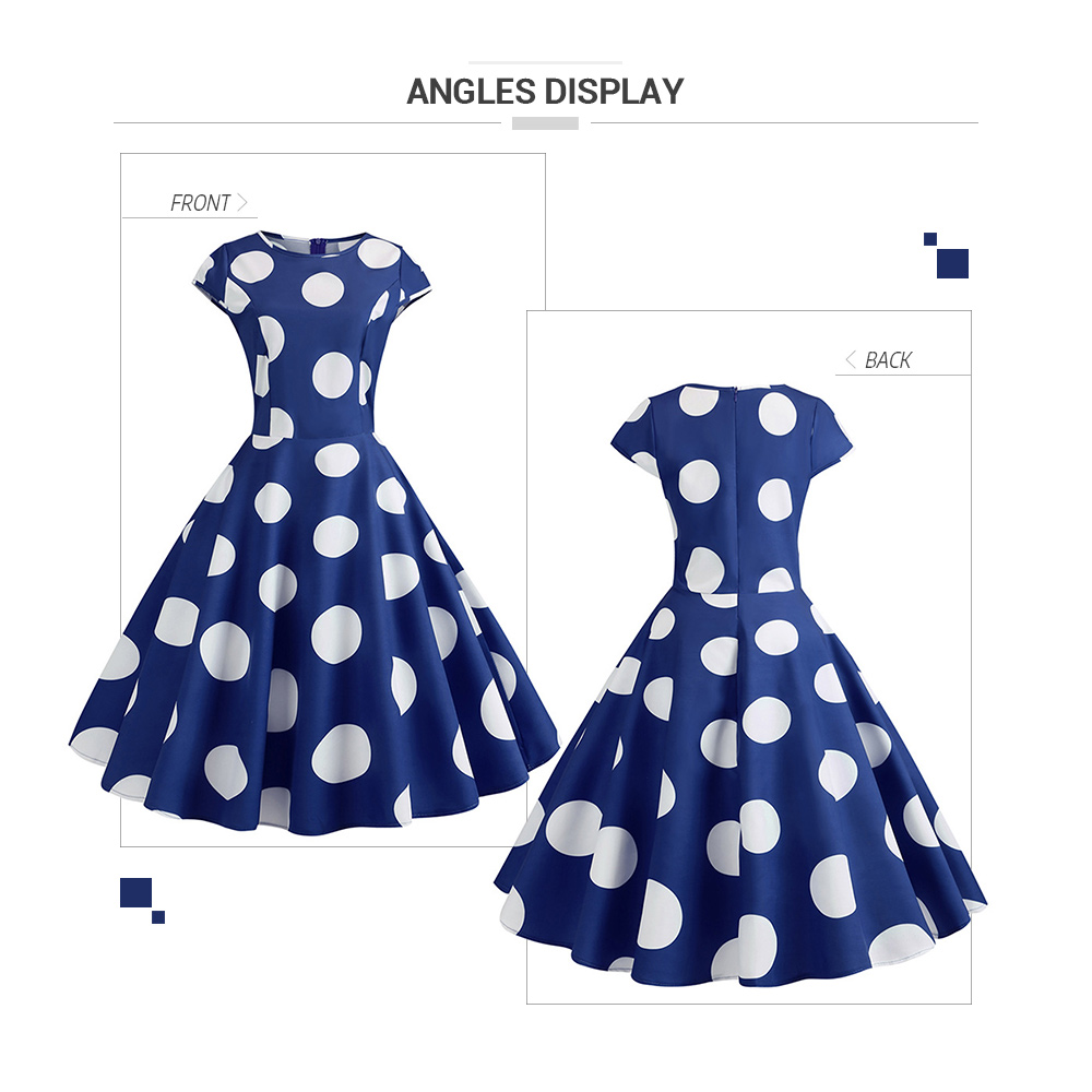 Polka Dot Pattern Round Neck Short Sleeve Vintage Dress