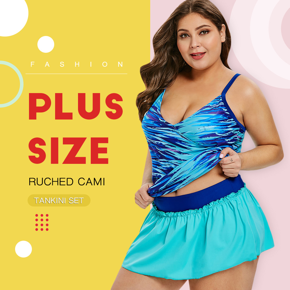 Plus Size Ruched Cami Tankini Set