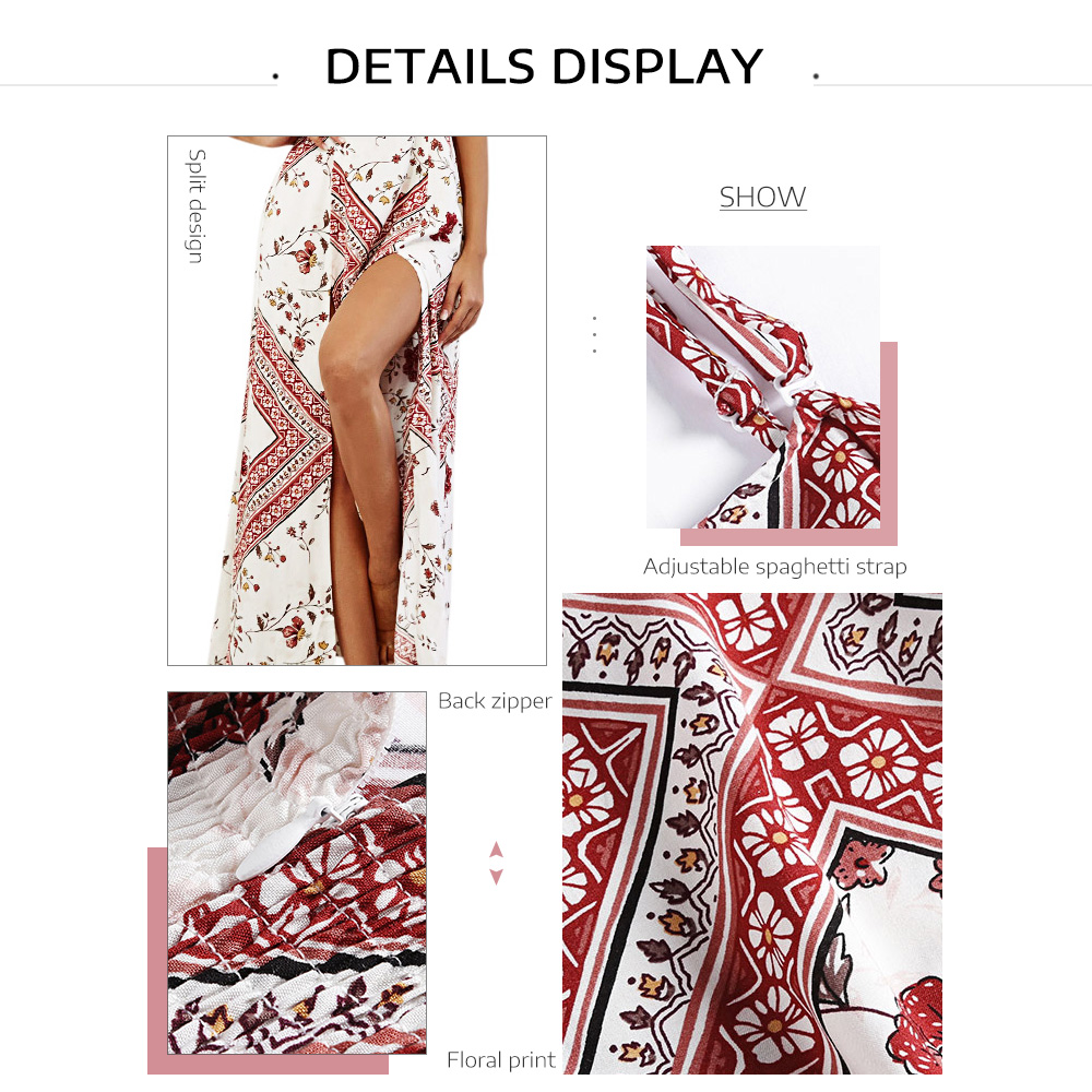 Spaghetti Strap Split Floral Print Bohemian Maxi Dress