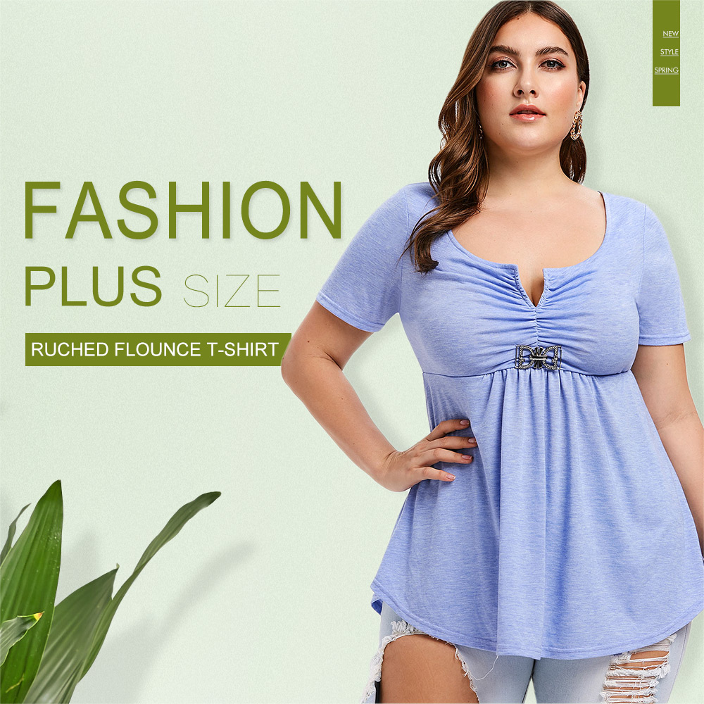 Plus Size Ruched Flounce T-shirt