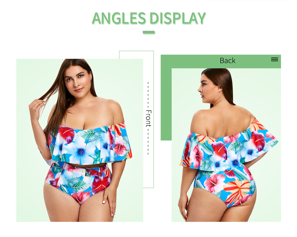 Plus Size Off The Shoulder Floral Print Bikini Set