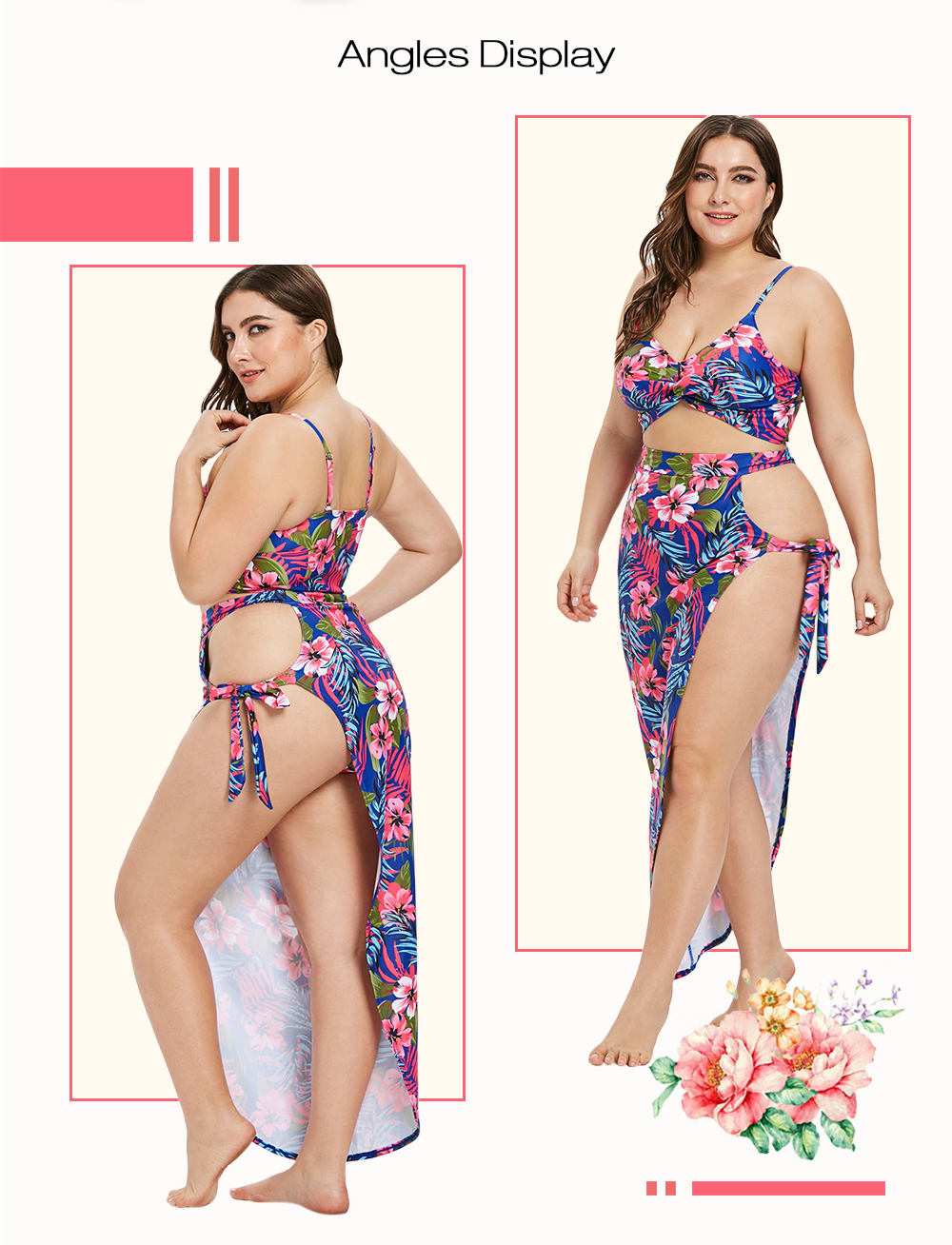 Plus Size Twist Floral Print Bikini Set