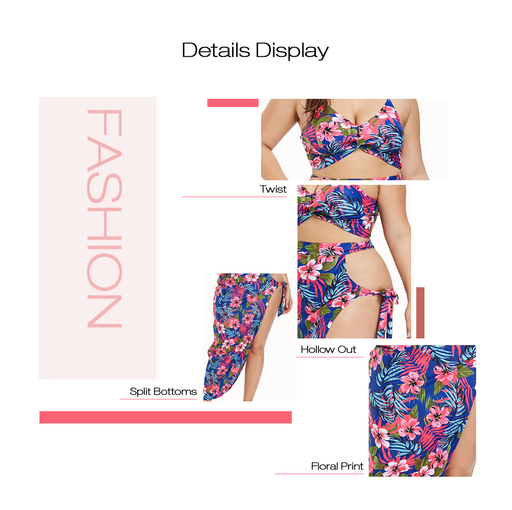Plus Size Twist Floral Print Bikini Set