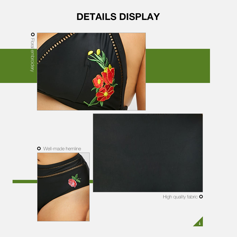 Floral Embroidery Plus Size Triangle Bikini Set