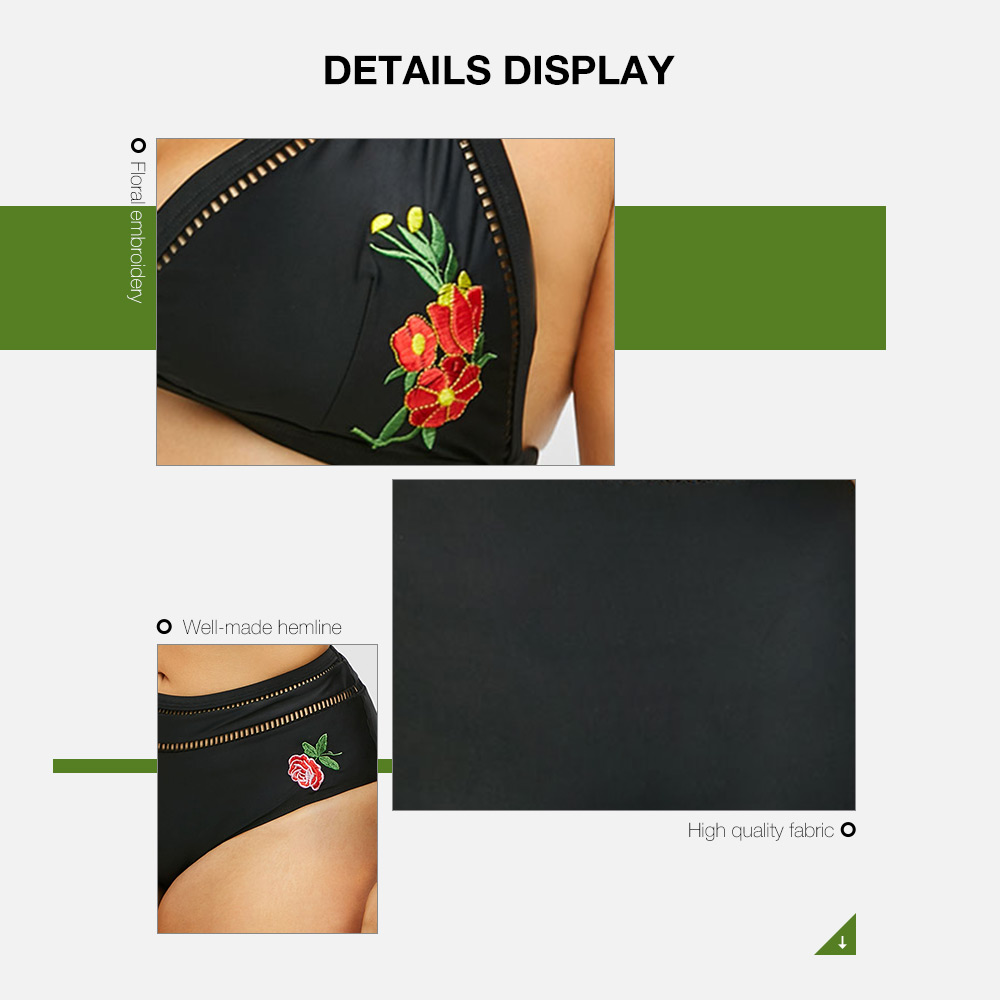 Floral Embroidery Plus Size Triangle Bikini Set