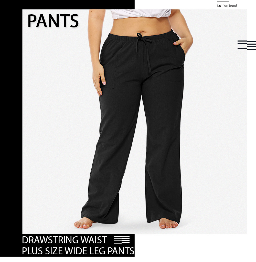 Drawstring Waist Plus Size Wide Leg Pants