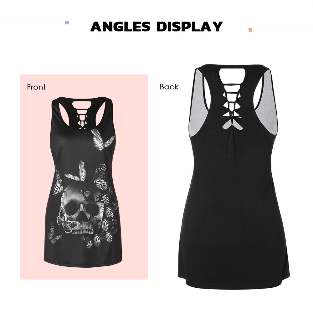 Plus Size Skull Butterfly Print Twist Cut Out Tank Top