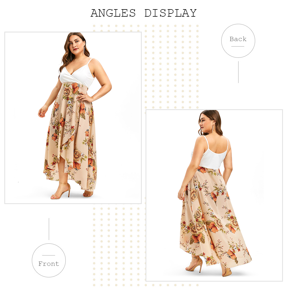 Plus Size Floral Print Overlap Slip Dress
