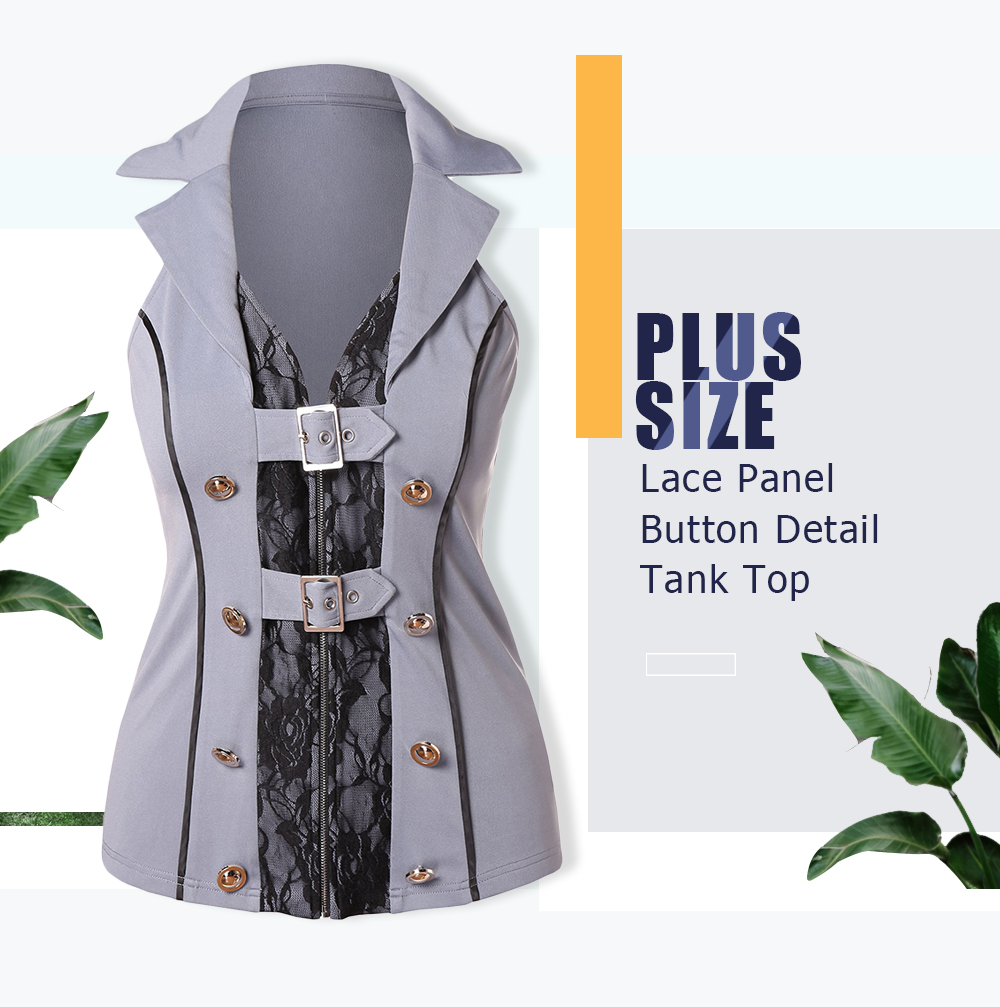 Plus Size Lace Panel Button Detail Tank Top