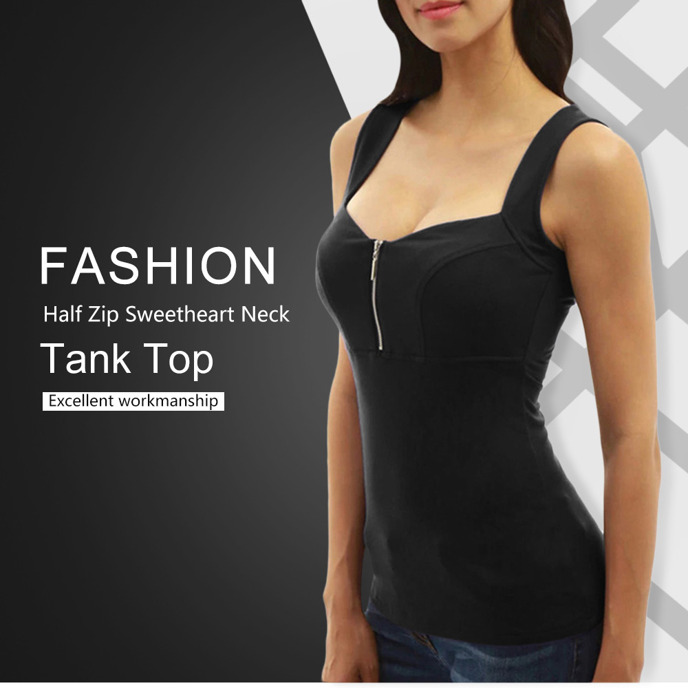 Half Zip Sweetheart Neck Tank Top