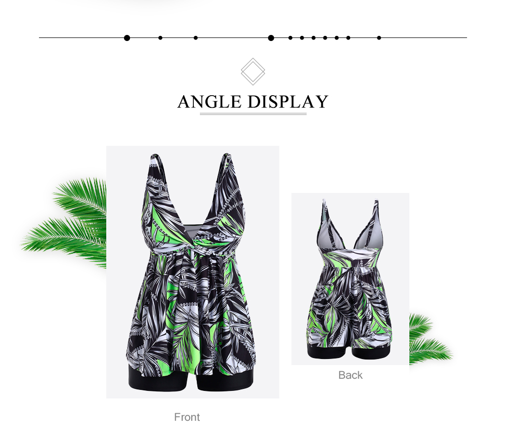 Plus Size Twist Leaf Print Tankini Set