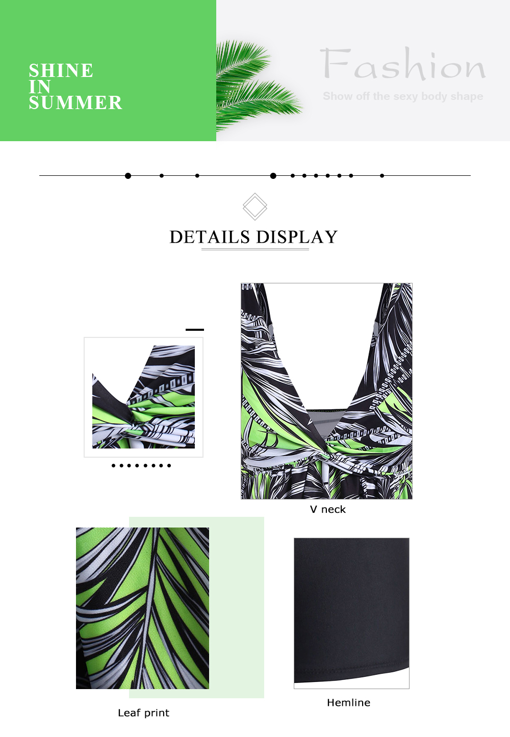 Plus Size Twist Leaf Print Tankini Set