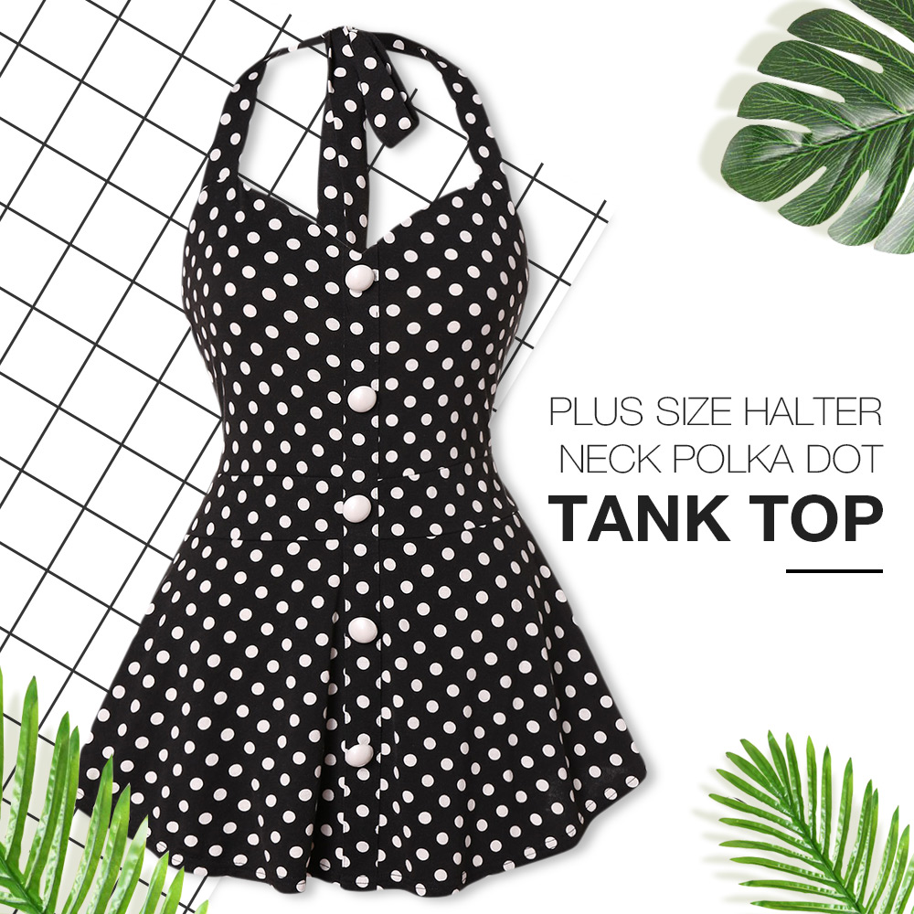 Plus Size Halter Neck Polka Dot Tank Top