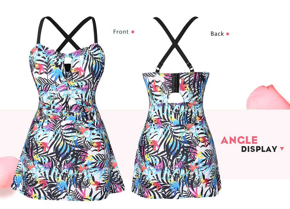 Plus Size Criss Cross Tropical Print Tankini Set