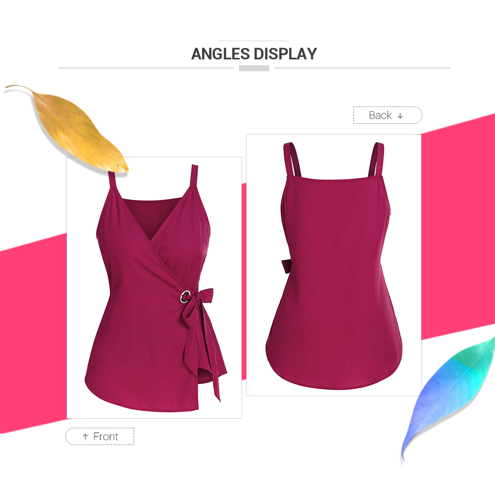 Plus Size Solid Color Self Tie Wrap Tank Top
