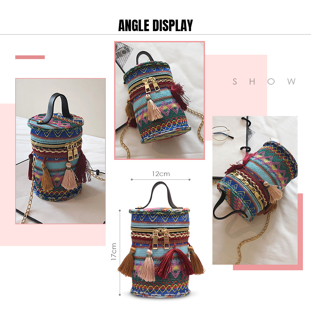 Guapabien Embroidery Tassel Women Bucket Bag Crossbody Chain Strap